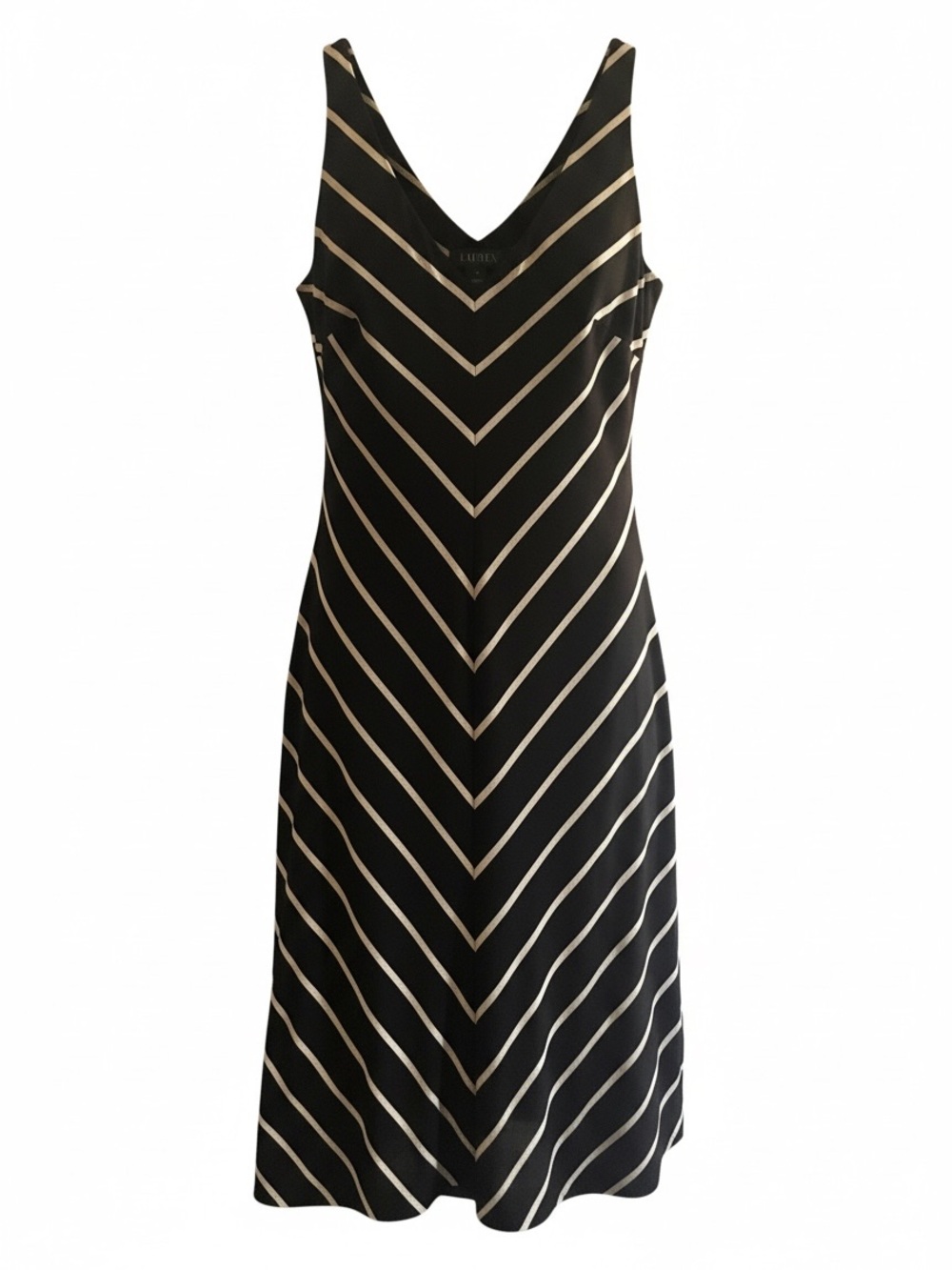 Ralph Lauren Black Midi Dress with Off White Chevron Stripes